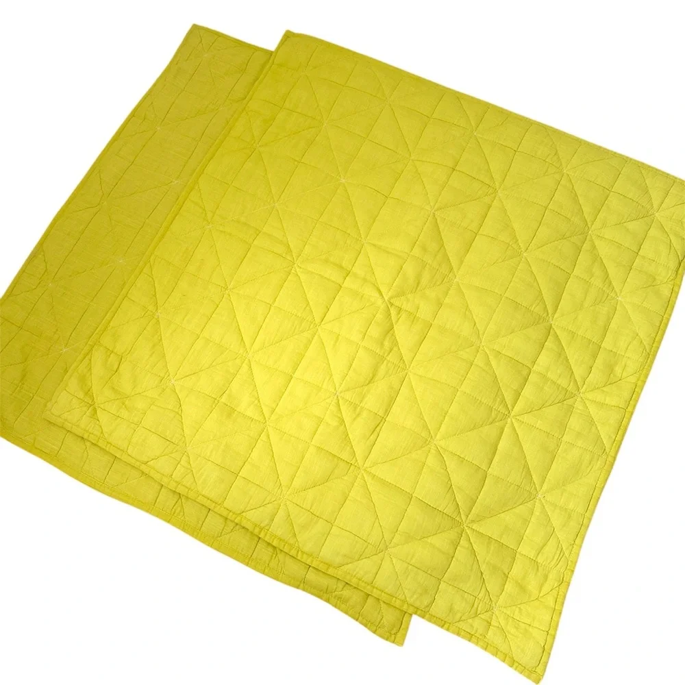 West Elm Two Euro Pillow Shams Quilted Square Horseradish Yellow Green — 26”x26”